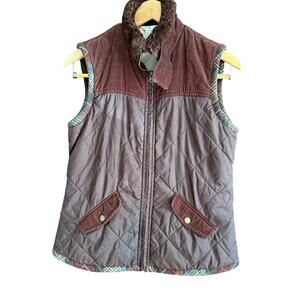 CAbi | 694 Chocolate Brown Quilted Puffy Vest with Corduroy Accents | Small